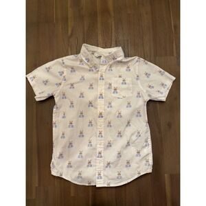 Janie and Jack Kids Boys 10 Short Sleeve Button Up Shirt Bunny Glasses Print